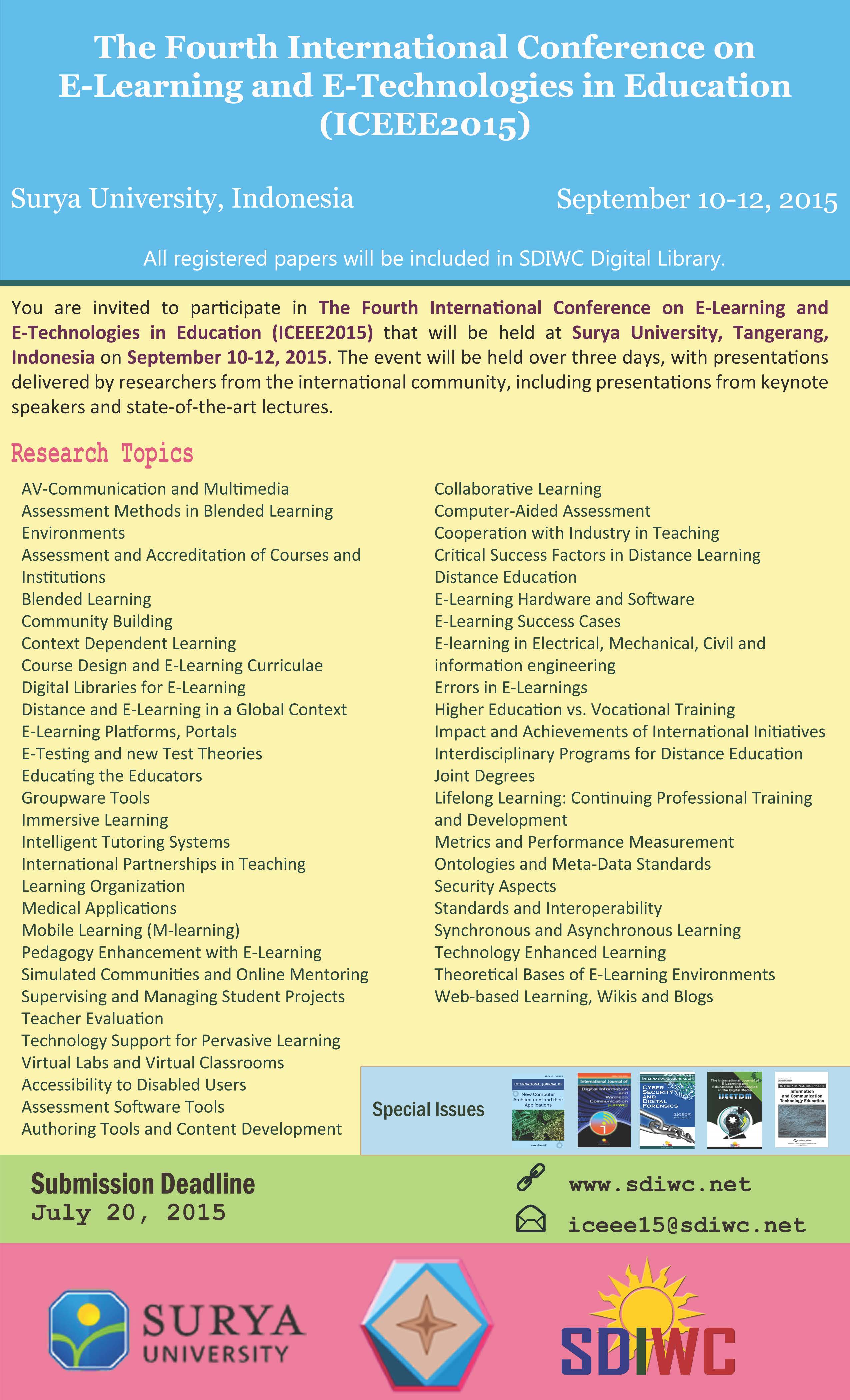 The Fourth International Conference on E-Learning and E-Technologies in Education