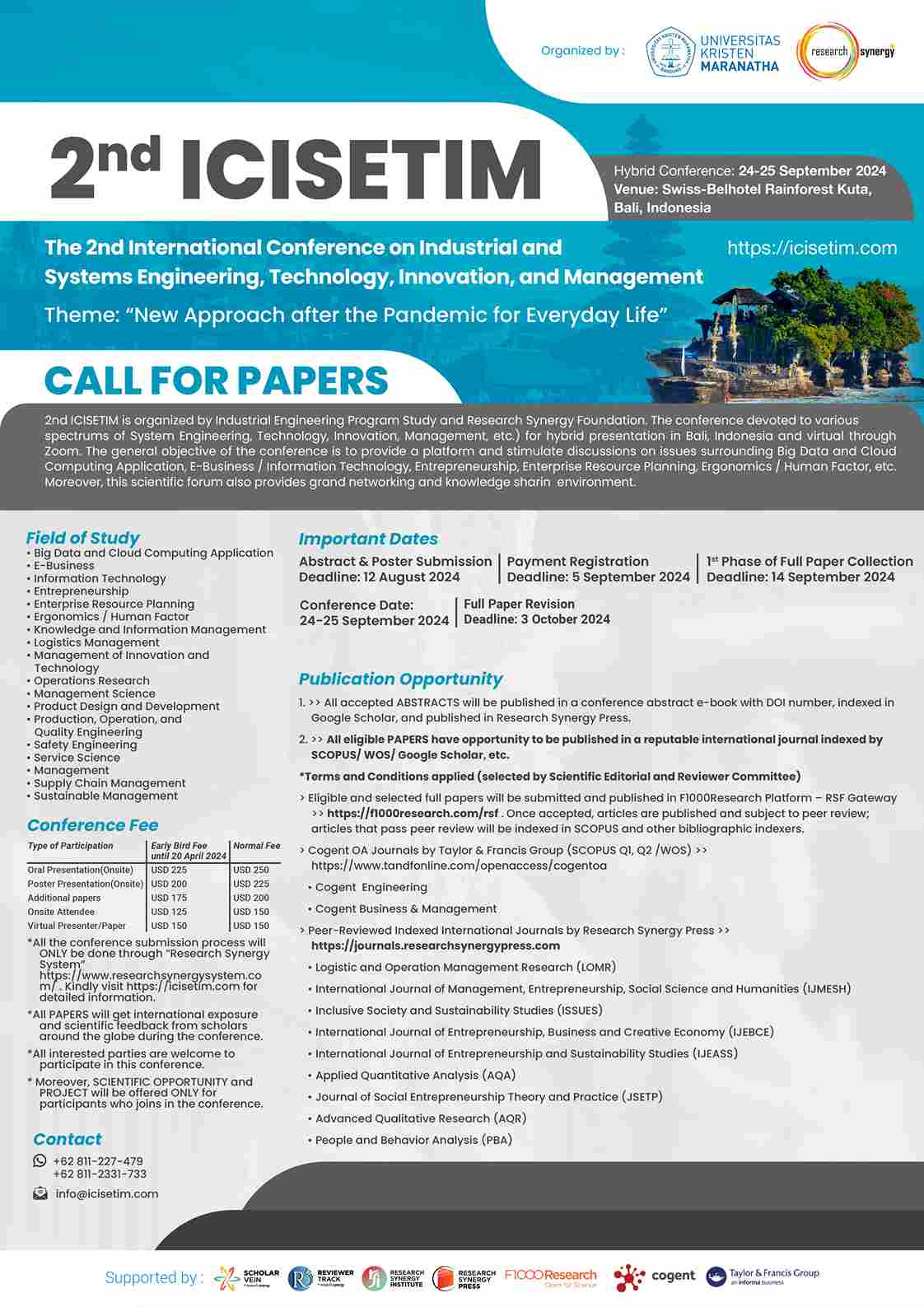 2nd International Conference on Industrial and Systems Engineering, Technology, Innovation, and Management