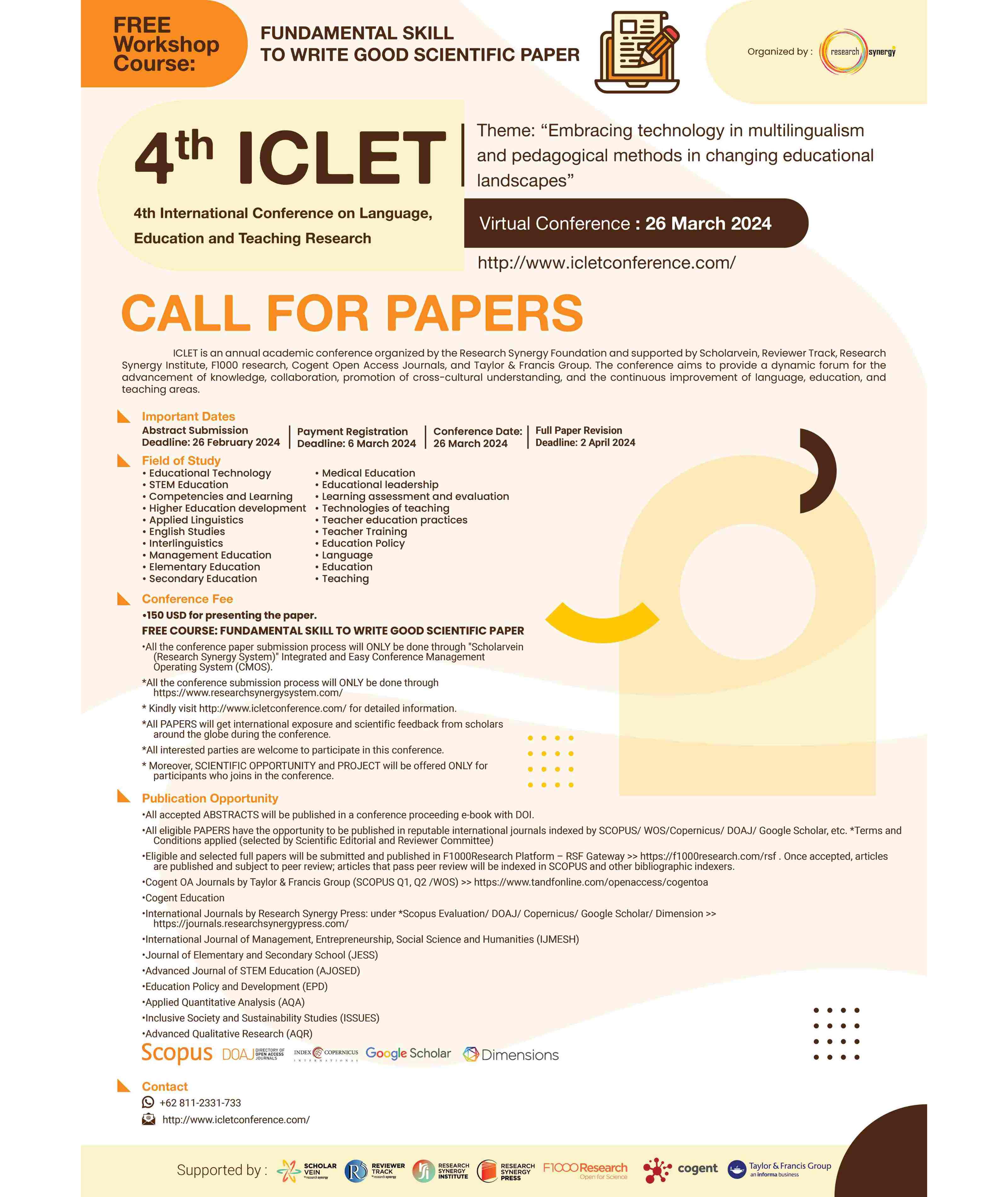 4th International Conference on Language, Education and Teaching Research (4th ICLET)
