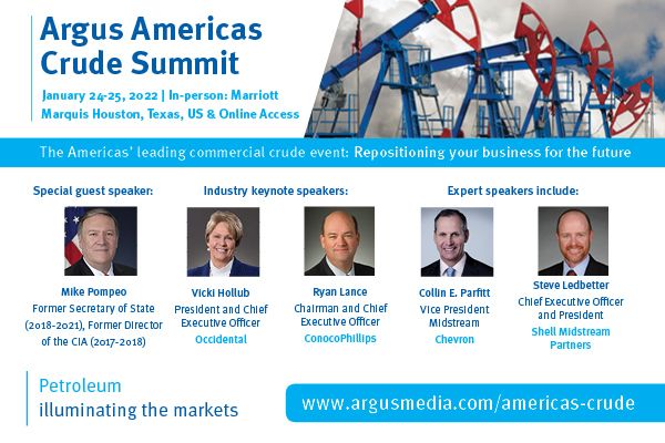 Argus Americas Crude Summit | In-person: Marriott Marquis Houston, Texas & Online, Jan 24-25, 2022